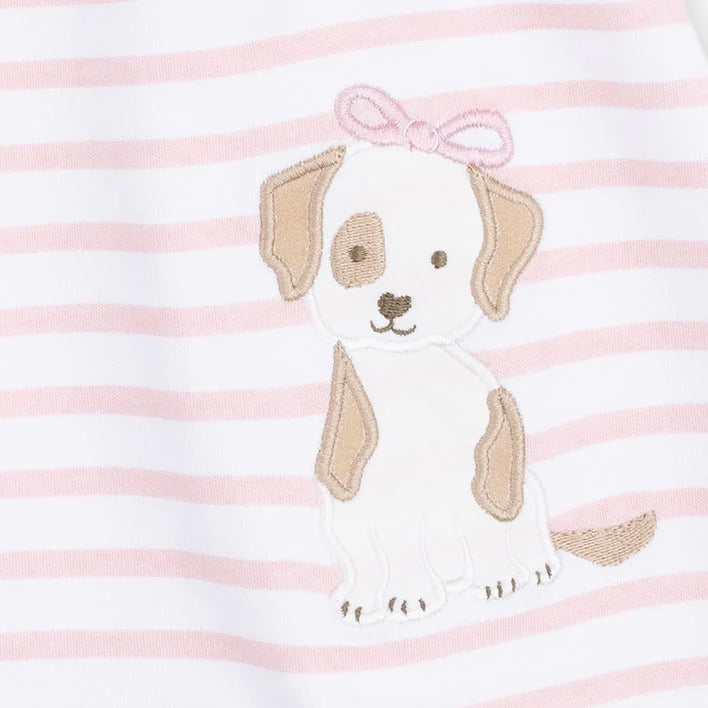Angel Dear Stripe Puppy Dress featuring a cute striped pattern and soft fabric, perfect for little dogs.