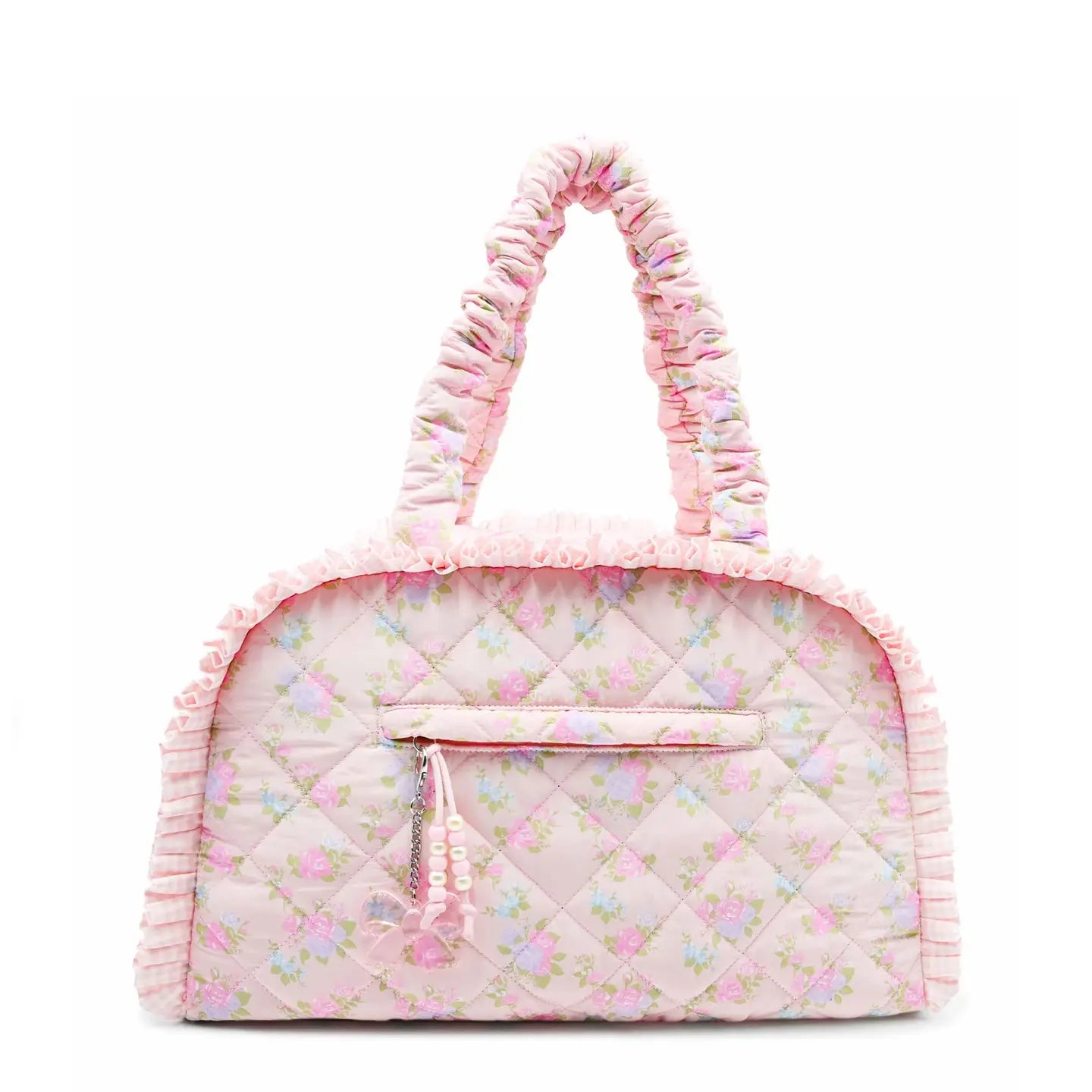 Pink Quilted Floral Printed Medium Duffle Bag