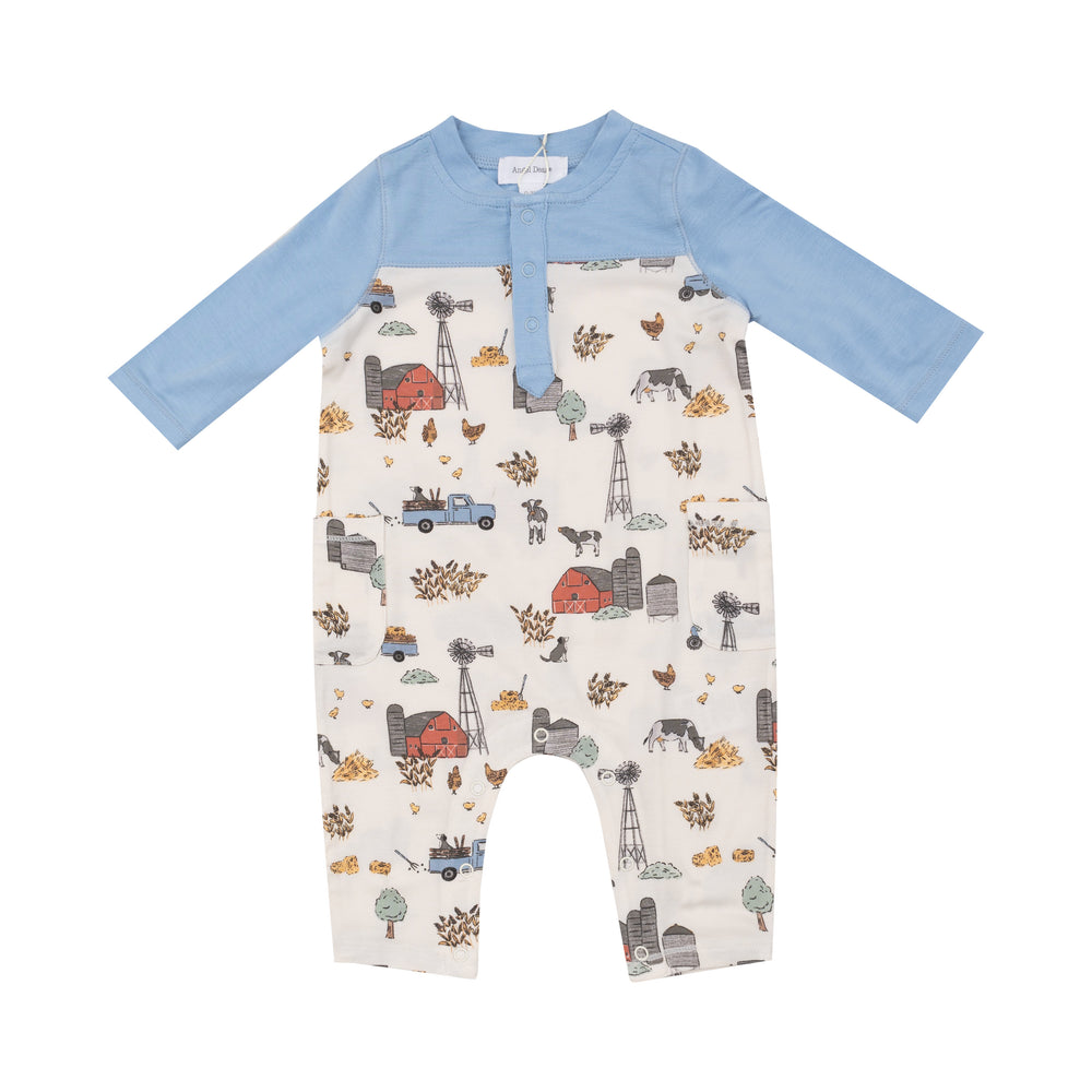 Angel Dear - Hay Farmer Blue Raglan Romper