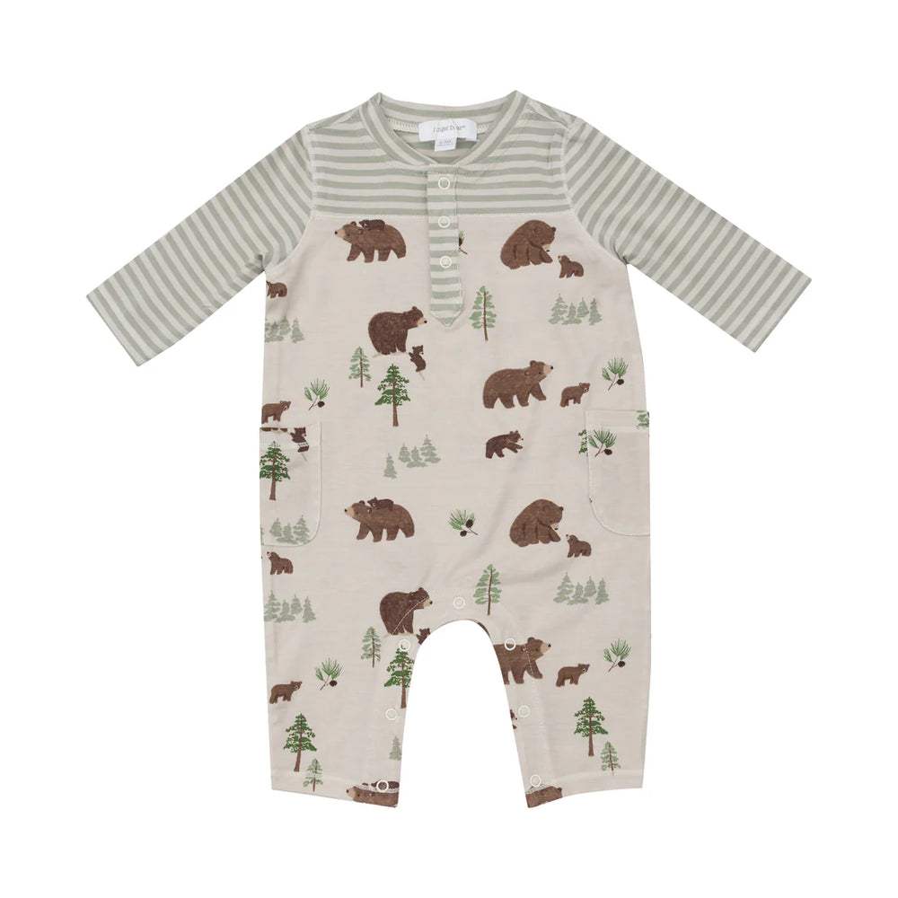 Angel Dear - Sweet Brown Bears Henley Romper