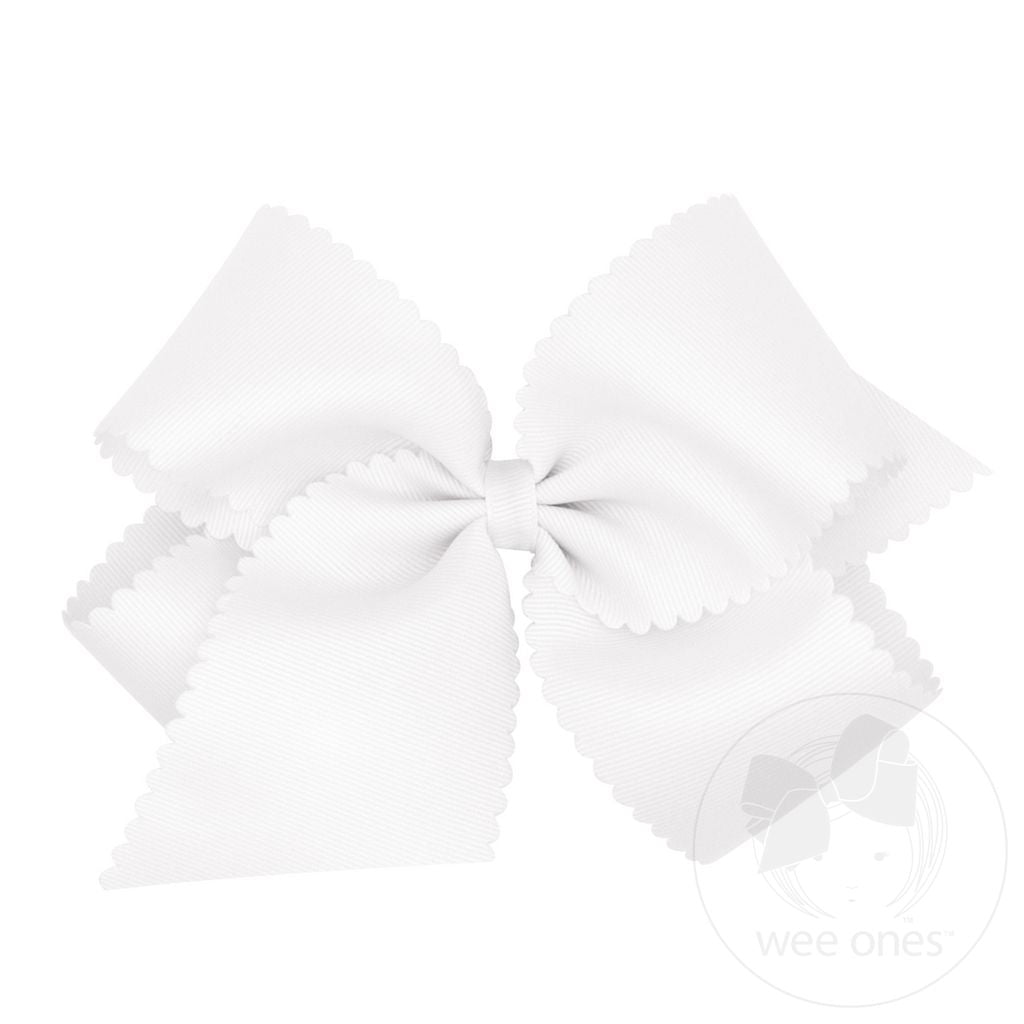 White King Grosgrain Hair Bow by wee ones with scalloped edge, featuring a classic and elegant design for children's hair accessories.