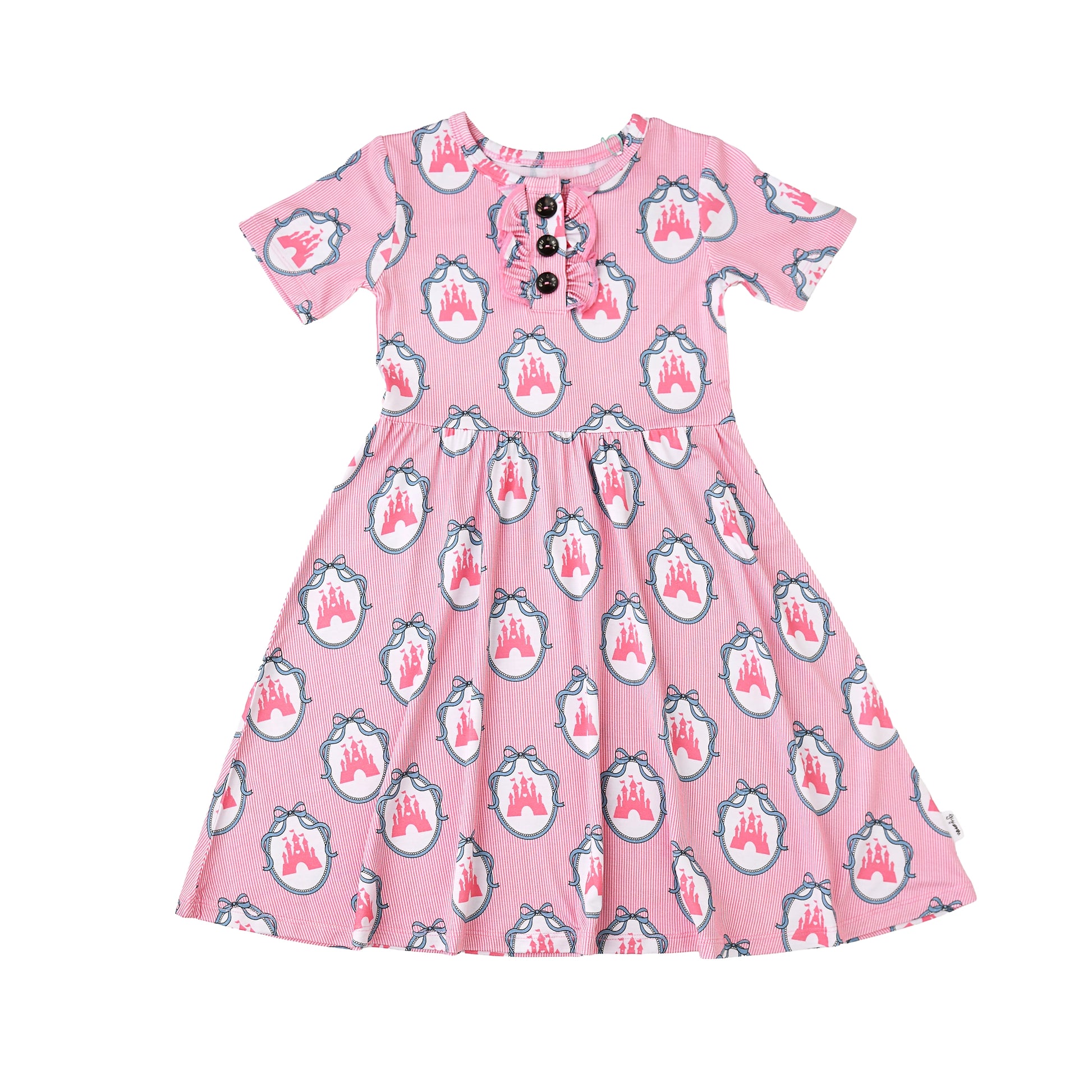 Gigi & Max Maeve Castles Twirl Dress for girls, featuring a colorful castle print and a playful, twirling skirt design.