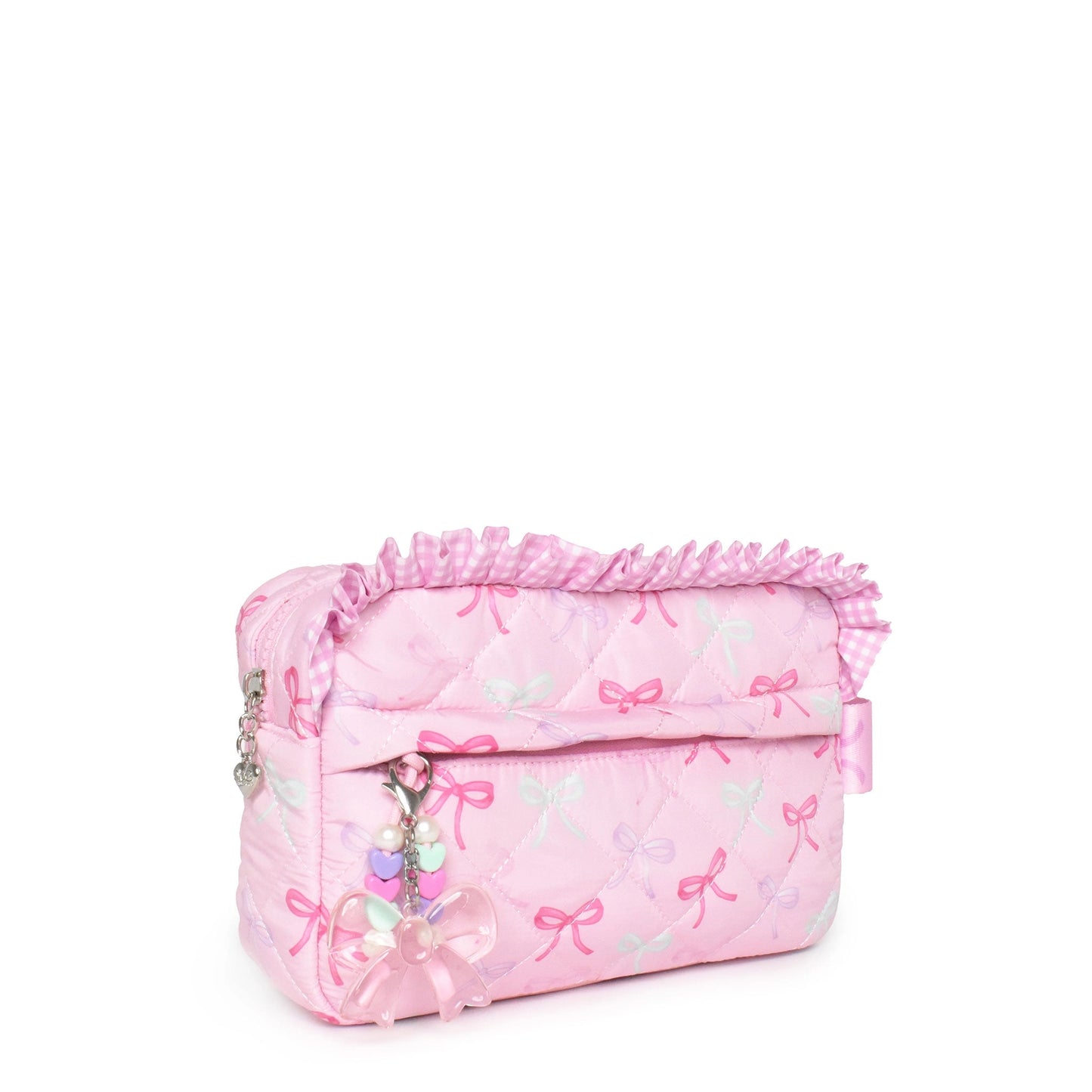 Quilted Bow Printed Pouch with Charm