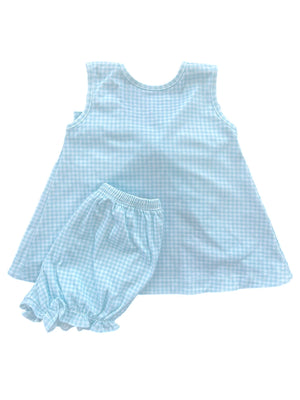 James & Lottie - Blue Gingham Lottie Knit Bloomer/Banded Short Set