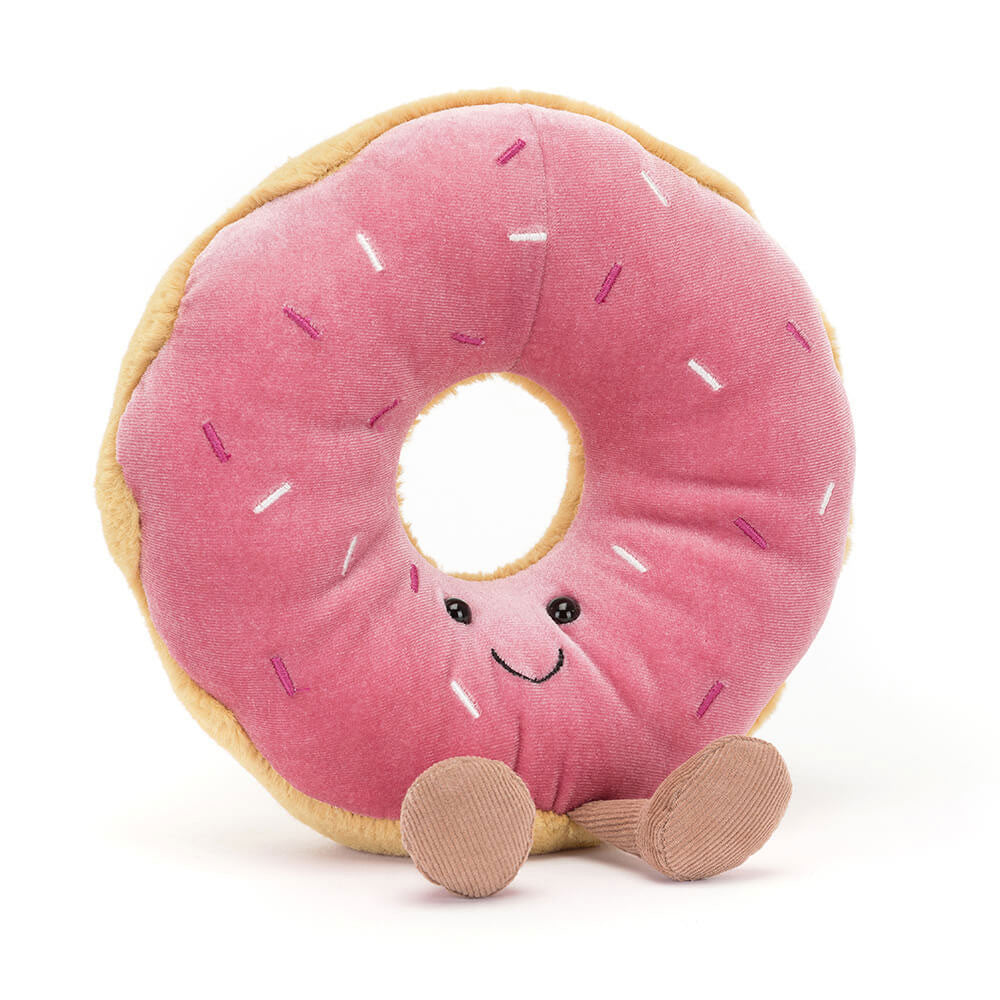 Jellycat Amuseables Doughnut plush toy with soft fabric and colorful icing, featuring playful details and a cute, cuddly appearance.