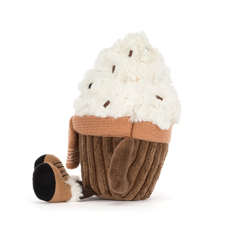 Jellycat Amuseables Scarffles Hot Chocolate plush toy with a cozy hot chocolate mug design and soft, cuddly fabric.