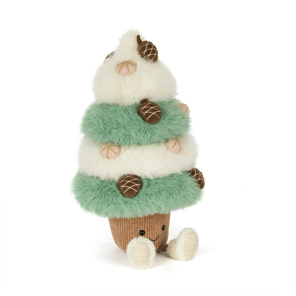 Soft plush Jellycat Amuseables Pinecone Tree with a green stem and pinecone-shaped body, perfect for cuddling or decor.