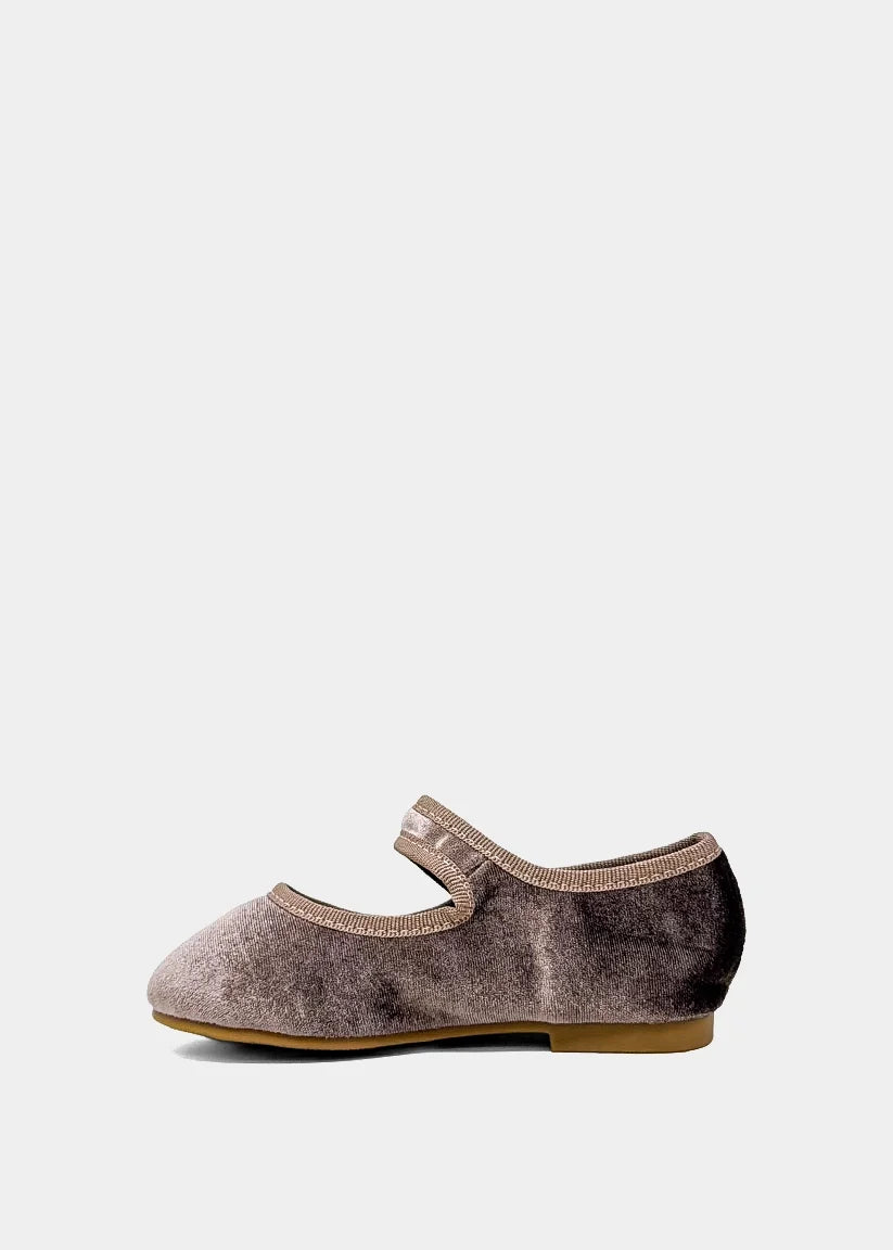 Taupe velvet Arya Mini bag from Shushop with a sleek, compact design and soft textured fabric.