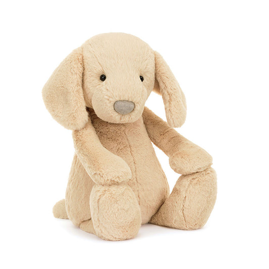 Jellycat Bashful Luxe Puppy Orlando BIG plush toy in soft beige fur with floppy ears and a cuddly seated design