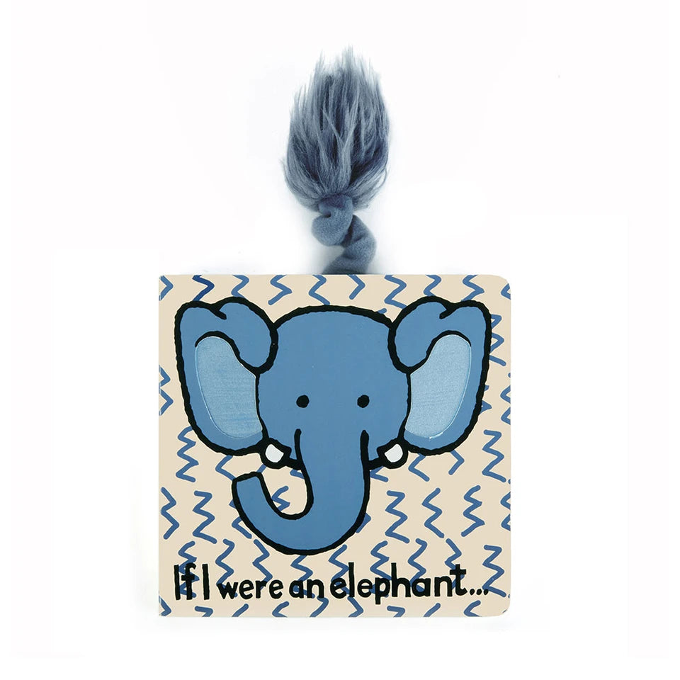 Jellycat "If I Were An Elephant" soft board book with colorful elephant illustrations for young children.