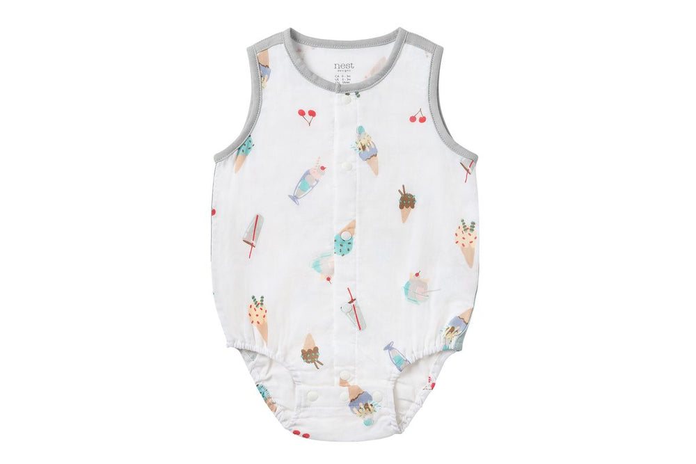 Petite Revery - Ice Cream Summer Sleeveless Button Down Onesie