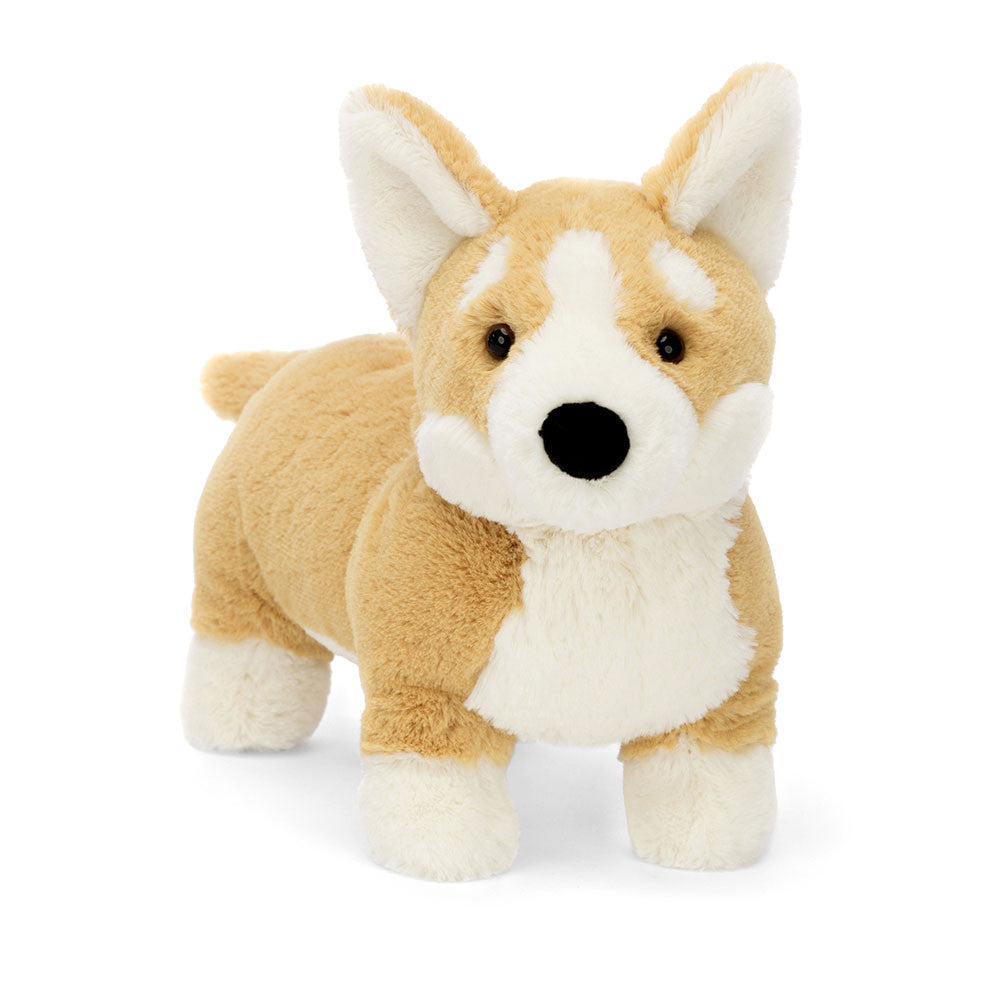 Soft Jellycat Betty Corgi plush toy with fluffy fur and adorable face, perfect for cuddling and play.