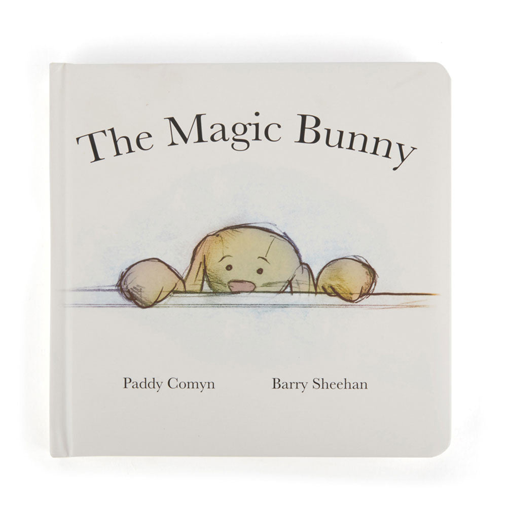 Jellycat The Magic Bunny Book with colorful illustrations and soft fabric cover, featuring a cute bunny design.