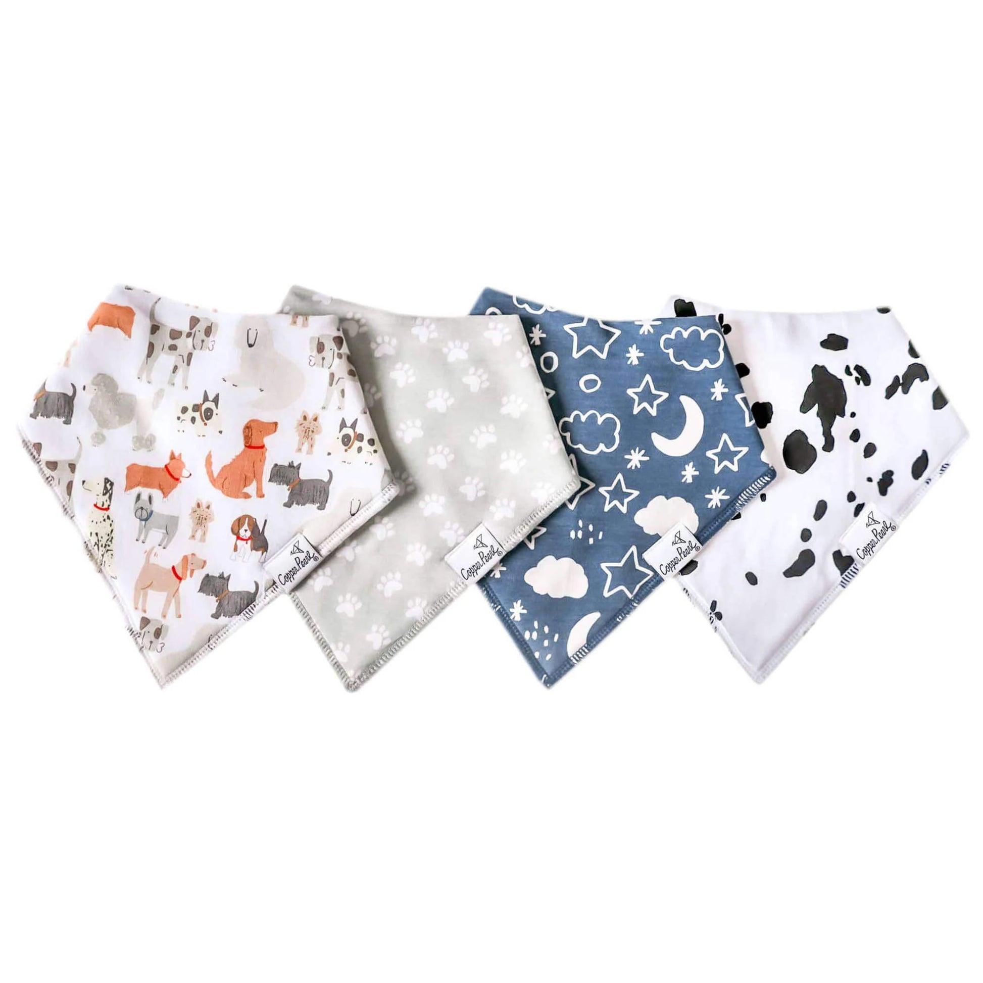 Copper Pearl Rufus baby bandana bibs featuring trendy, soft fabric with stylish patterns for infants.