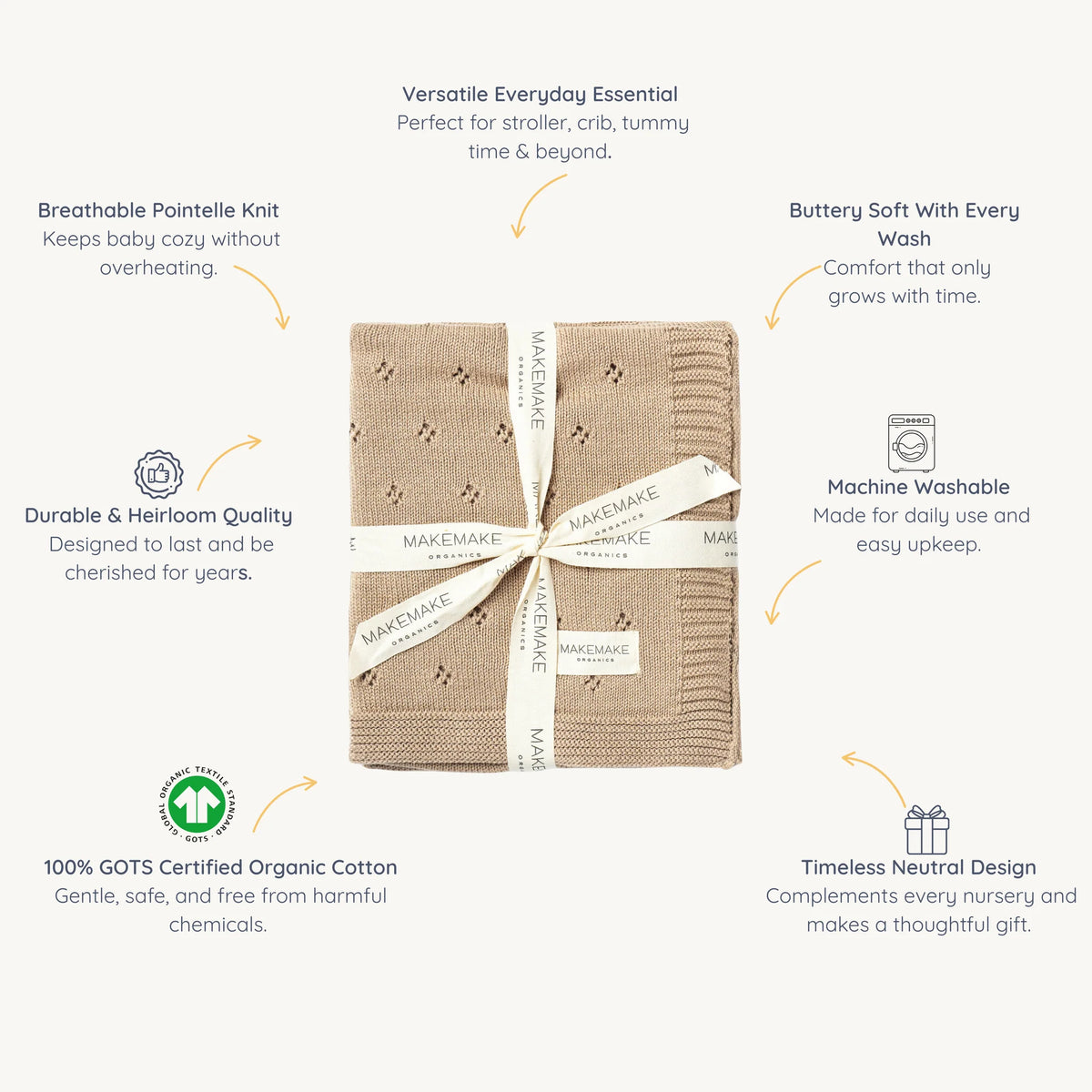 Sand Organic Cotton Pointelle Baby Knit Blanket