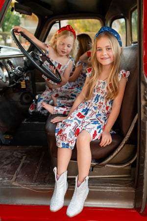 In My Jammers - Red White & Blue Bows Smocked Twirl Dress