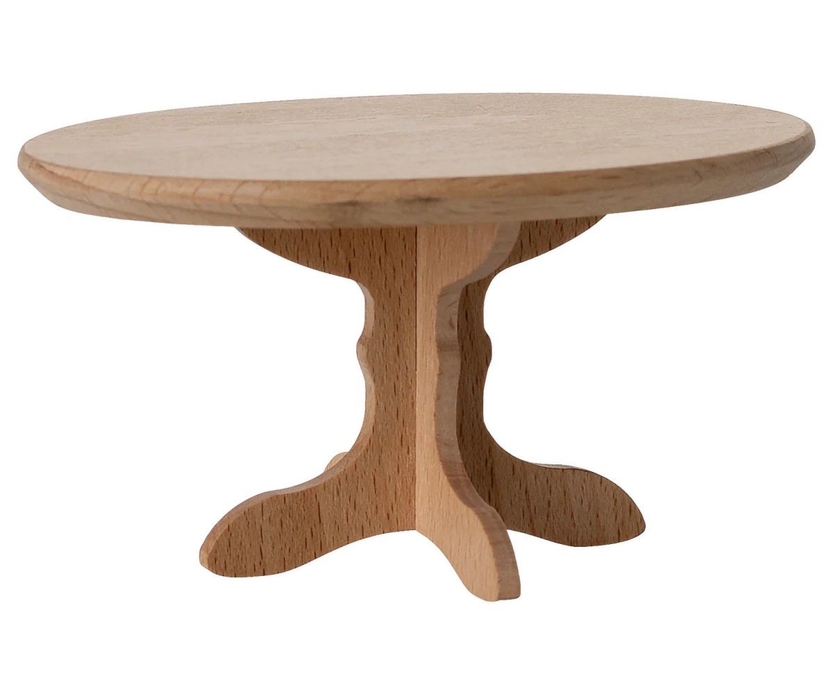 Maileg Mouse oval dining table for dolls, detailed wood furniture with natural finish, perfect for miniature playsets.