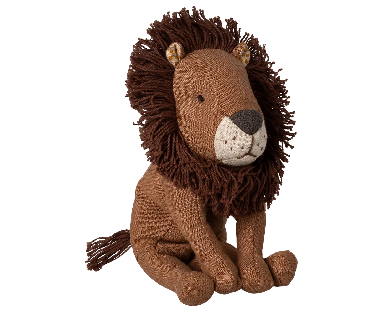 Maileg Little Leo plush toy in soft fabric with detailed features, perfect for cuddling and imaginative play.