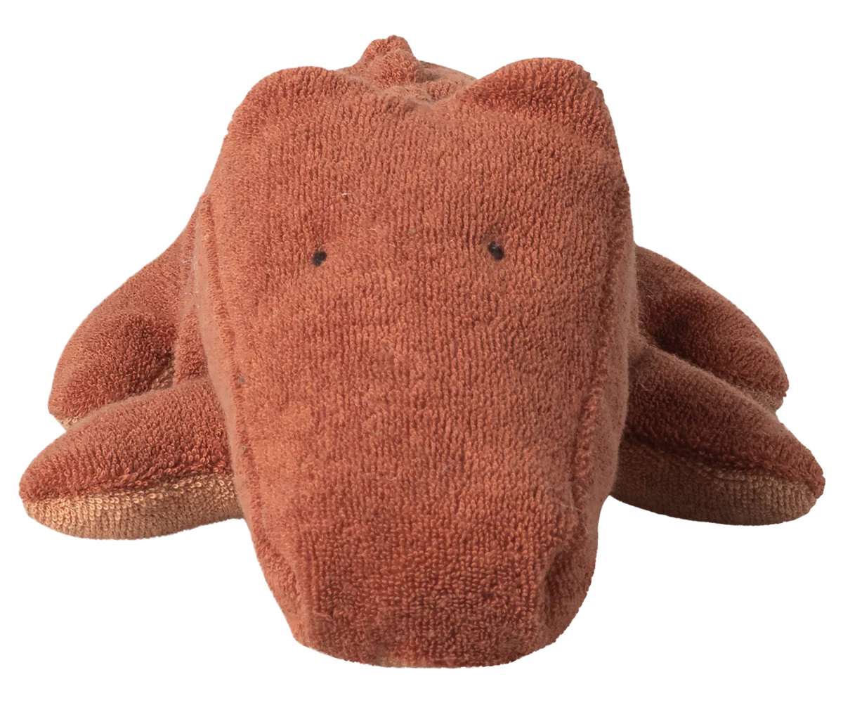 Small vintage rose Maileg Safari Friends crocodile plush toy with detailed stitching and soft fabric.