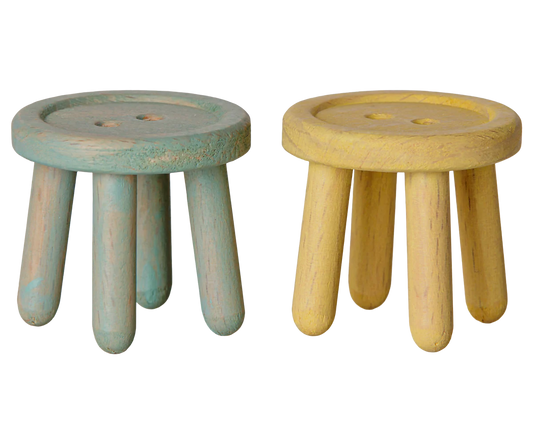 Maileg Mouse stool set featuring mint and light yellow colors, perfect for children's playroom or nursery decor.