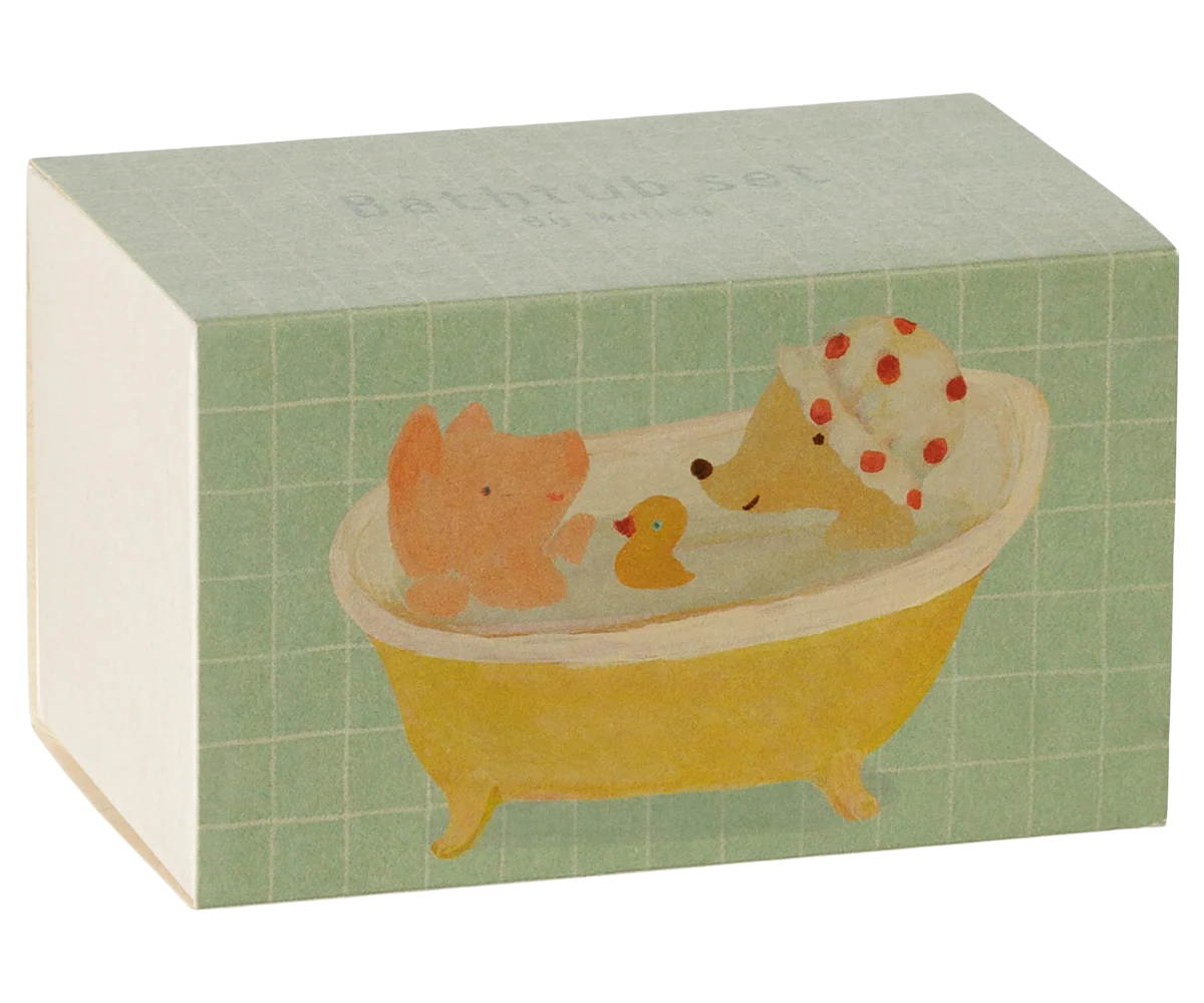 Maileg Mouse yellow bathtub set with miniature tub and accessories