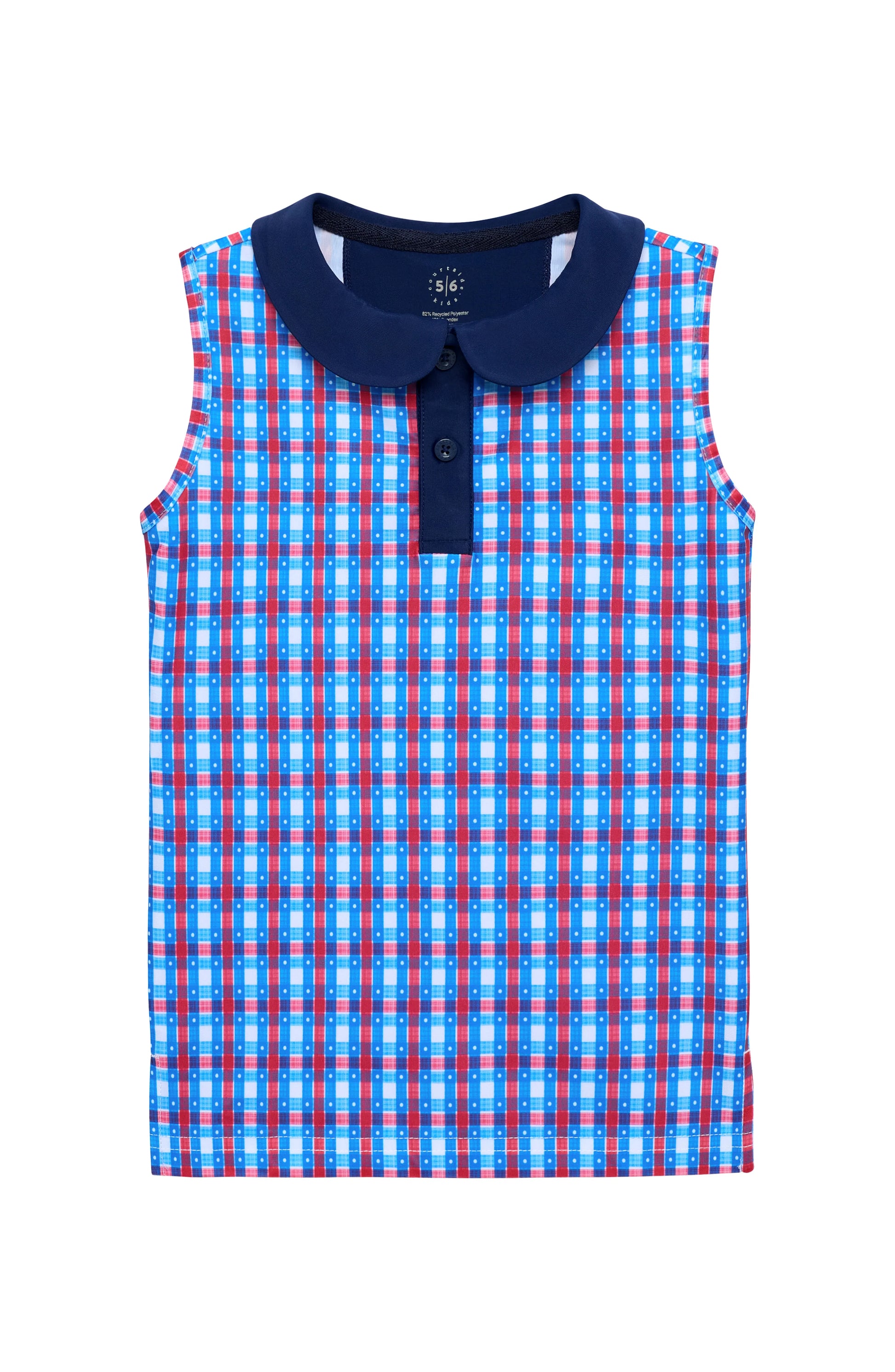 Red, white, and gingham girl’s tank top by Courtside Kids with a sleeveless, casual design perfect for summer wear.