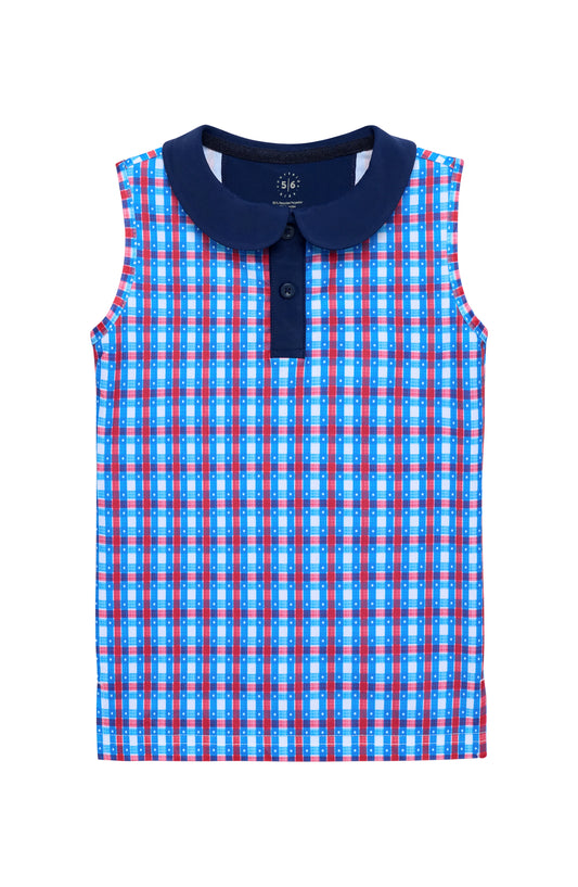 Red, white, and gingham girl’s tank top by Courtside Kids with a sleeveless, casual design perfect for summer wear.