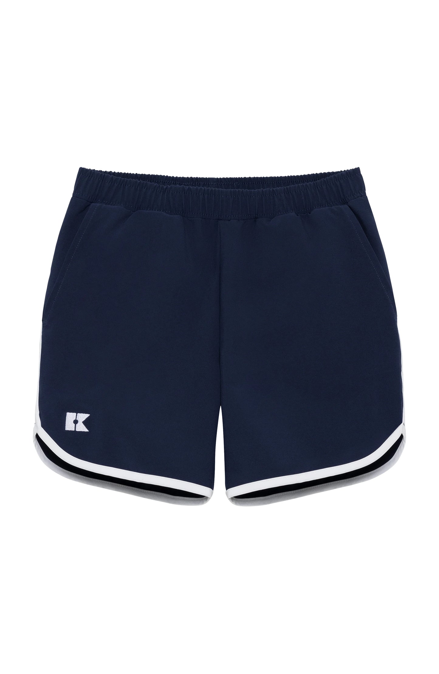Navy retro super short with white piping from Courtside Kids, featuring a classic sporty design and comfortable fit.