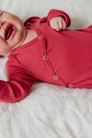 Copper Pearl - Newborn Knotted Gown - Berry Rib