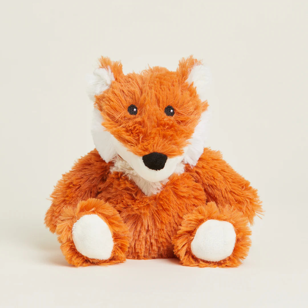 Warmies Fox Junior plush toy with soft fur and embroidered features, designed for comfort and warmth.