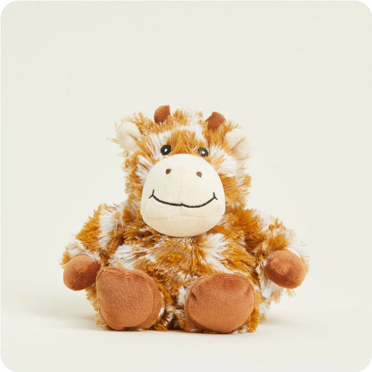 Warmies Giraffe Junior plush toy in soft fabric with detailed giraffe features, perfect for cuddling and comfort.