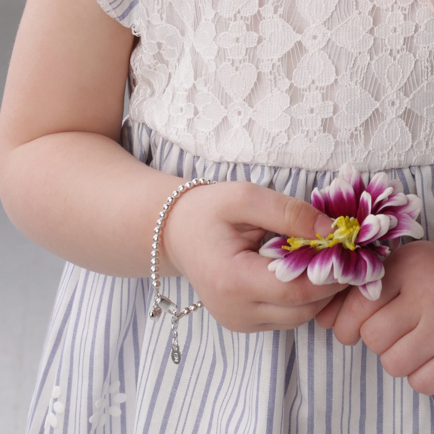 Cherished Moments - Sterling Silver Beaded Bracelet with Puff Heart