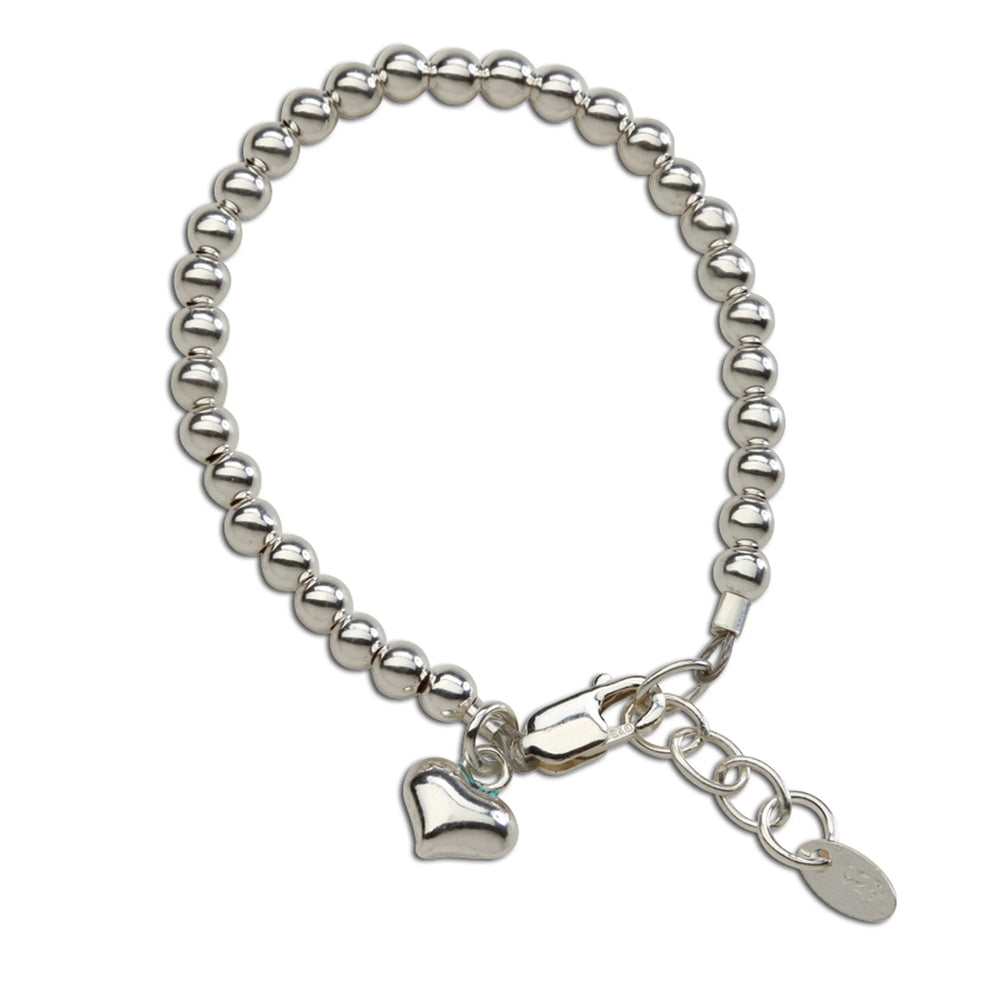 Cherished Moments - Sterling Silver Beaded Bracelet with Puff Heart