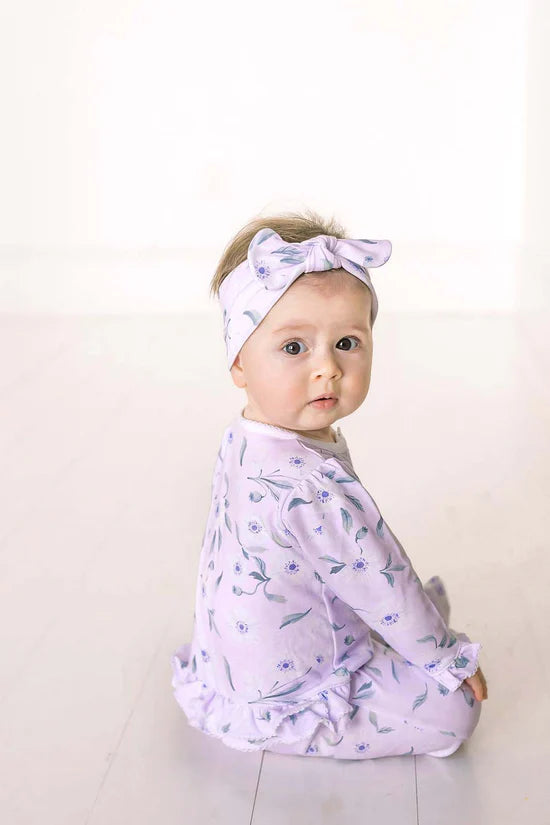 Lavender Bow - White Poppy RUFFLE Footie