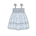 Angel Dear - Blue Calico Floral Tie Strap Smocked Sun Dress