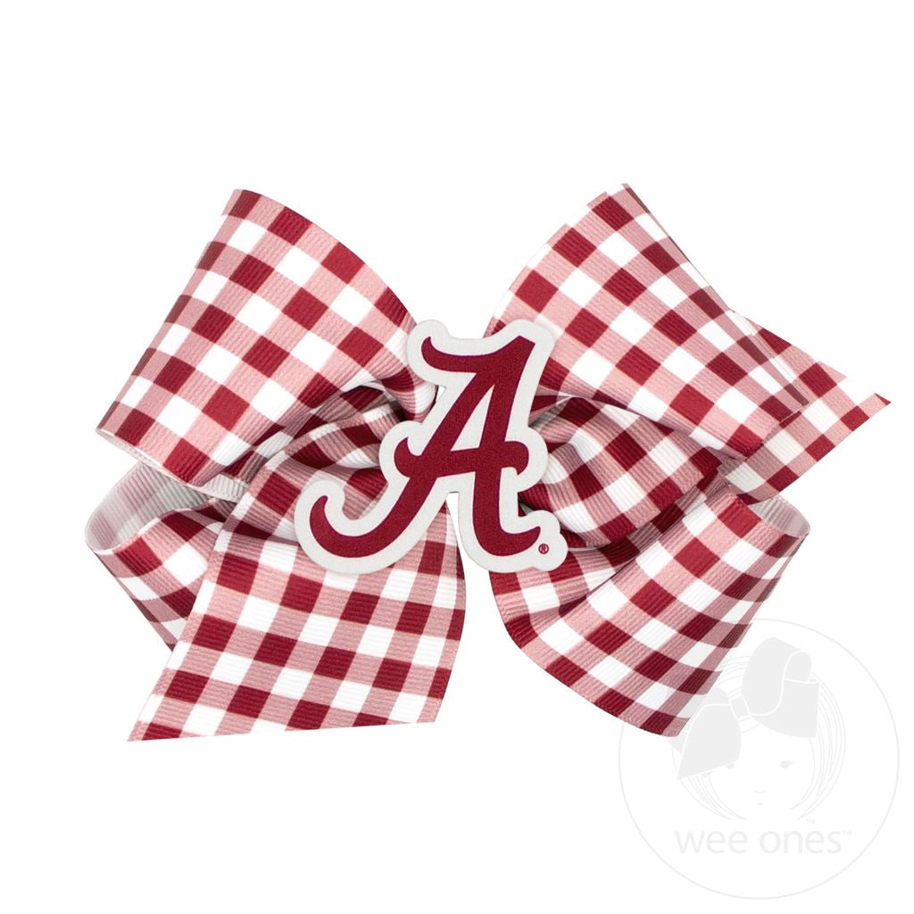 Collegiate Gingham Hair Bow with Logo Patch - Alabama