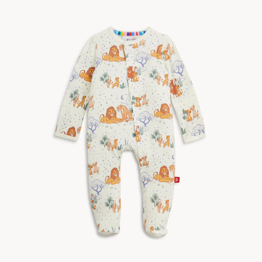 Magnetic Me Lion King Modal parent favorite footie, soft baby onesie with Lion King print, comfortable and adorable for little ones.