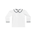 Henry Duvall - Long Sleeve Henry Peter Pan in Classic White with Tartan Trim