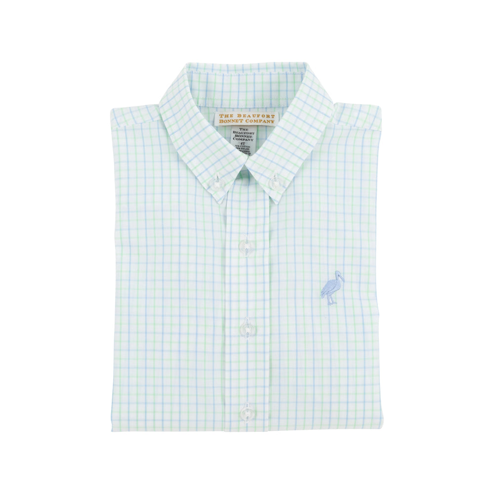 The Beaufort Bonnet Company - Dean's List Dress Shirt Sea Island Seafoam and Beale Street Blue Windowpane with Beale Street Blue Stork