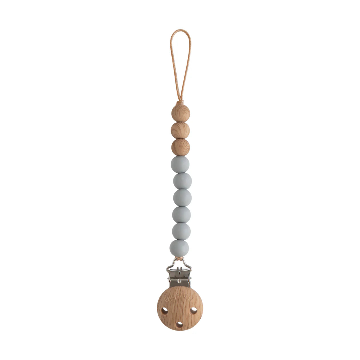 Eva stone silicone pacifier clip by Mushie featuring a soft, durable strap with a secure clip for baby pacifiers.