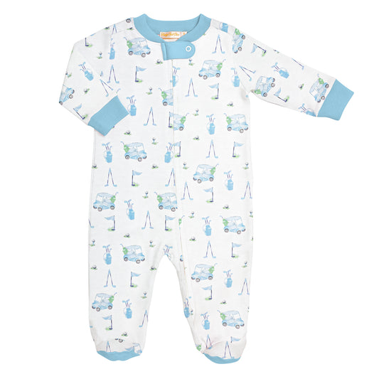 Baby Club Chic - Light Blue Golf Printed Zip Footie