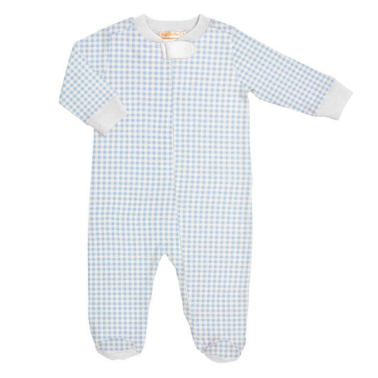 Baby Club Chic - Blue Mini Checks Printed Zip Footie