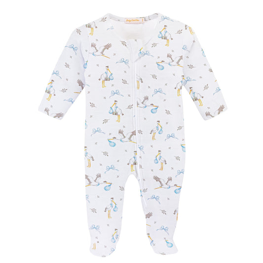 Baby Club Chic - Blue Stork Zip Footie