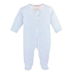Baby Club Chic - Blue Mini Checks Printed Zipped Footie