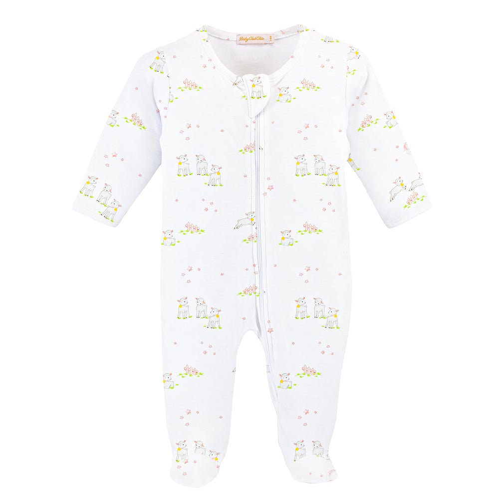 Baby Club Chic - Pink Baby Lambs Zip Footie