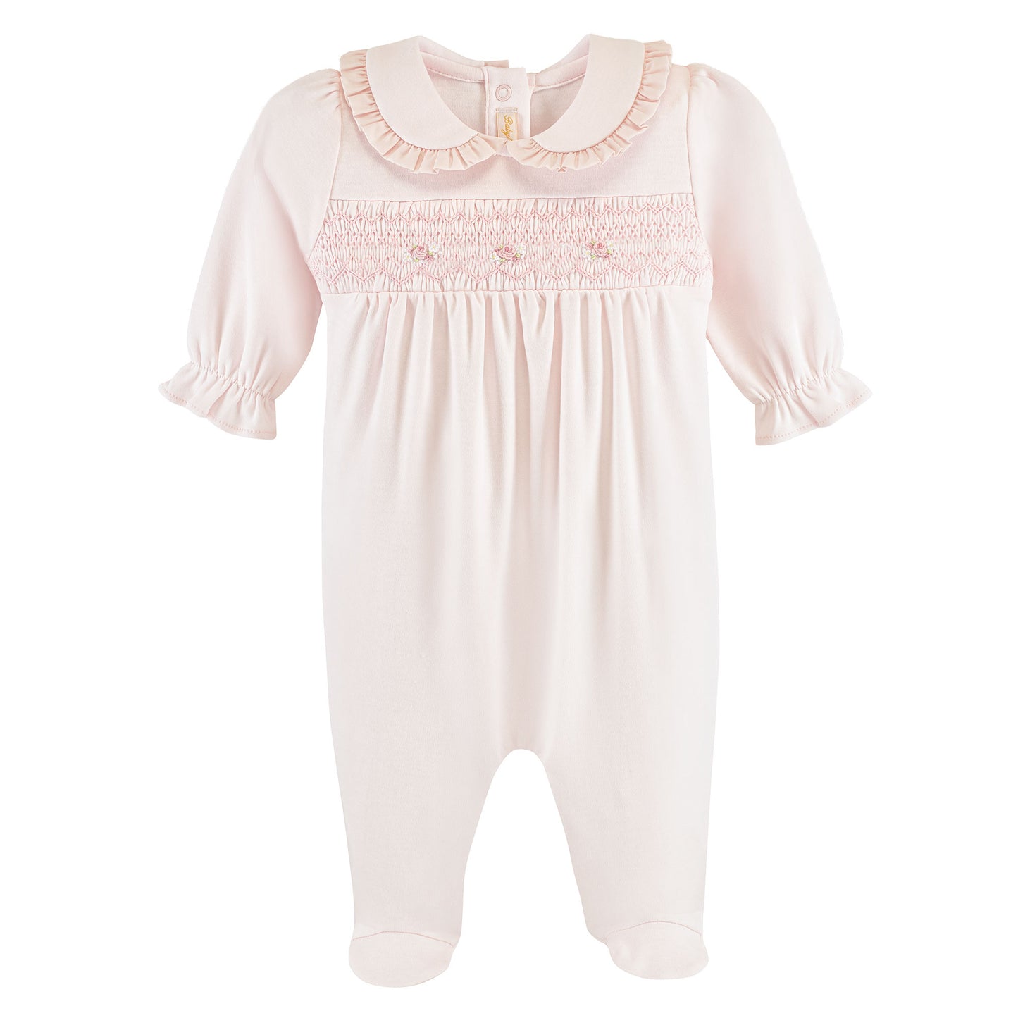 Baby Club Chic - Pink Embroidery Smocked Collared Footie