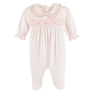 Baby Club Chic - Pink Embroidery Smocked Collared Footie
