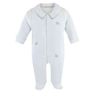 Baby Club Chic - Blue Embroidered Sheep Footie