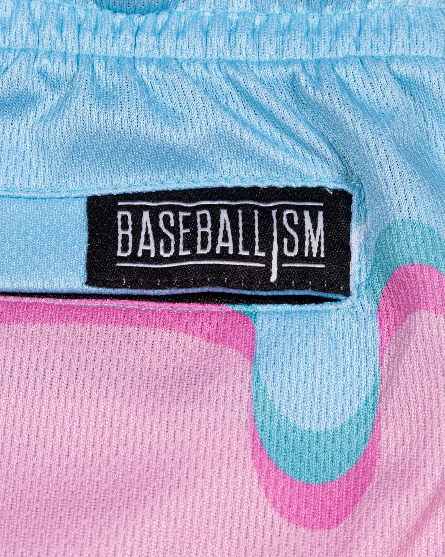Youth baseball shorts featuring a Frozen Treats Ice Cream Sundae print on air mesh fabric by Baseballism.
