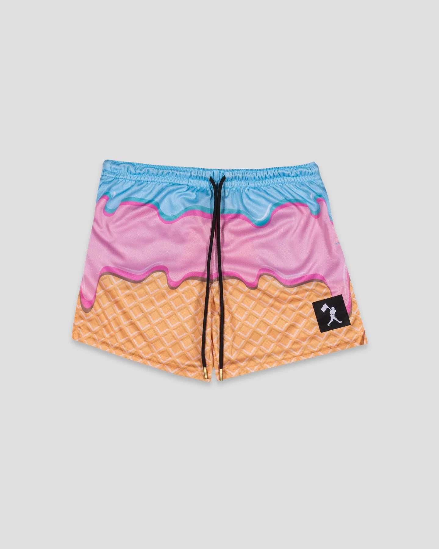 Youth baseball shorts featuring a Frozen Treats Ice Cream Sundae design on breathable diamond air mesh fabric by Baseballism.